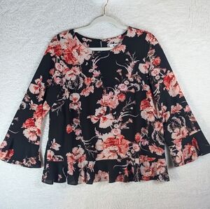 206-BB Dakota Black and Pink Floral Blouse